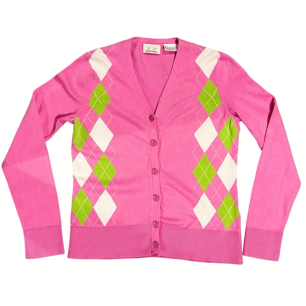 EP Pro Womens Argyle Cotton Cardigan Golf Sweater Medium Candy Colors TennisPrep - Picture 7 of 11